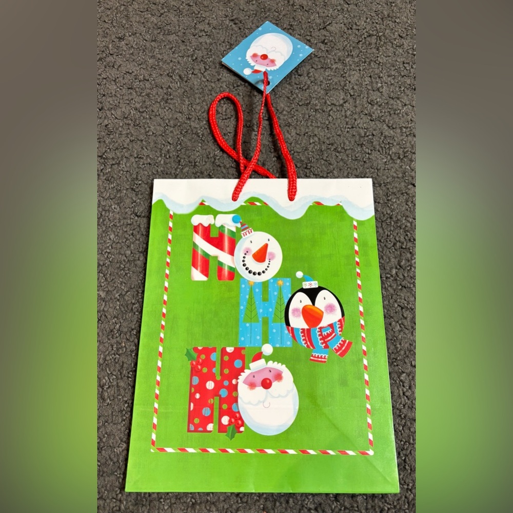 Gift Bag #16319 Christmas Ho Ho Ho Santa Snowman Penguin 7” x 9” x 4”
